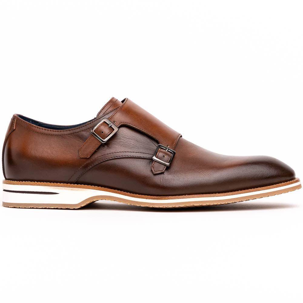 Zelli Italia Men's 55-103-BRN LEGERRA Hand Burnished Italian Calfskin Monkstrap, Brown