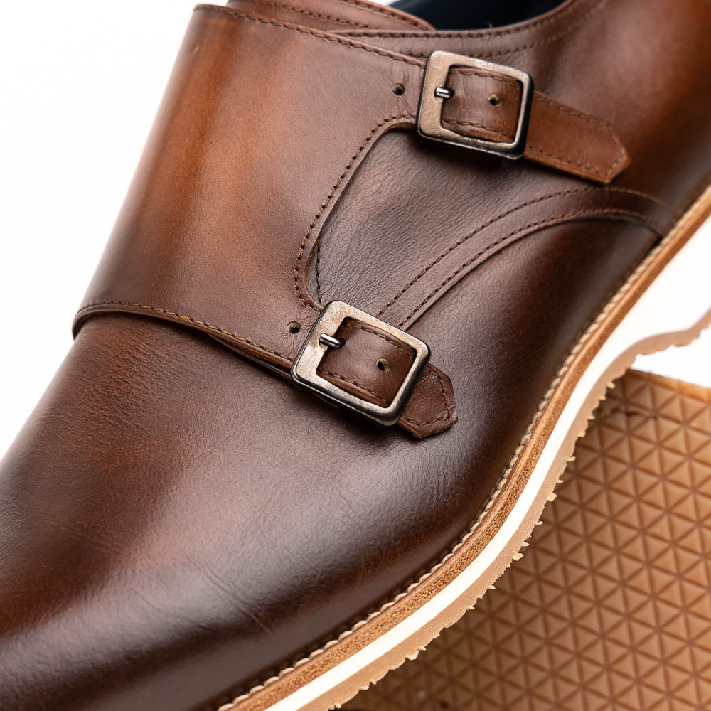Zelli Italia Men's 55-103-BRN LEGERRA Hand Burnished Italian Calfskin Monkstrap, Brown
