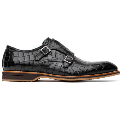 Zelli Italia Men's 55-112-BLK LEGERRA Hand Burnished Crocodile Print Monkstrap Black