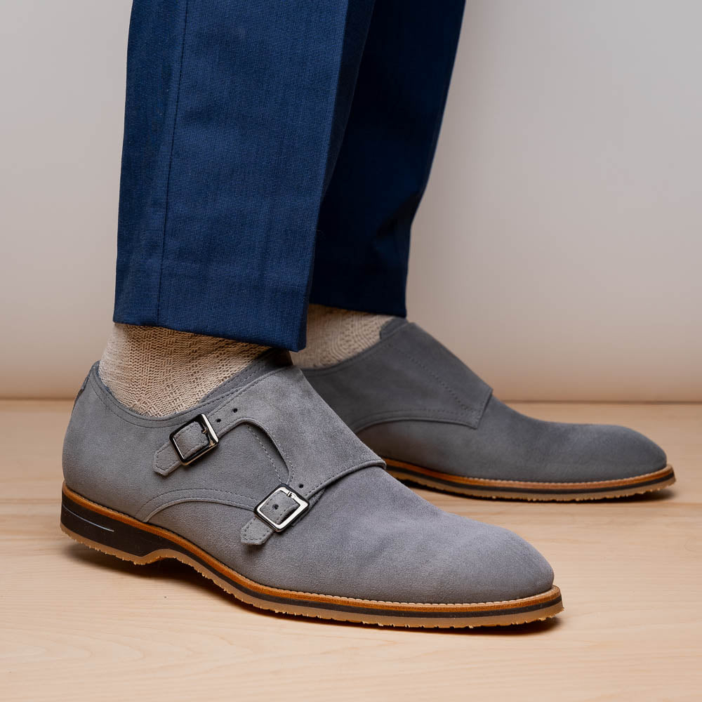 Zelli Italia Men's 56-105-GRY LEGERRA Sueded Goatskin Monkstrap Grey