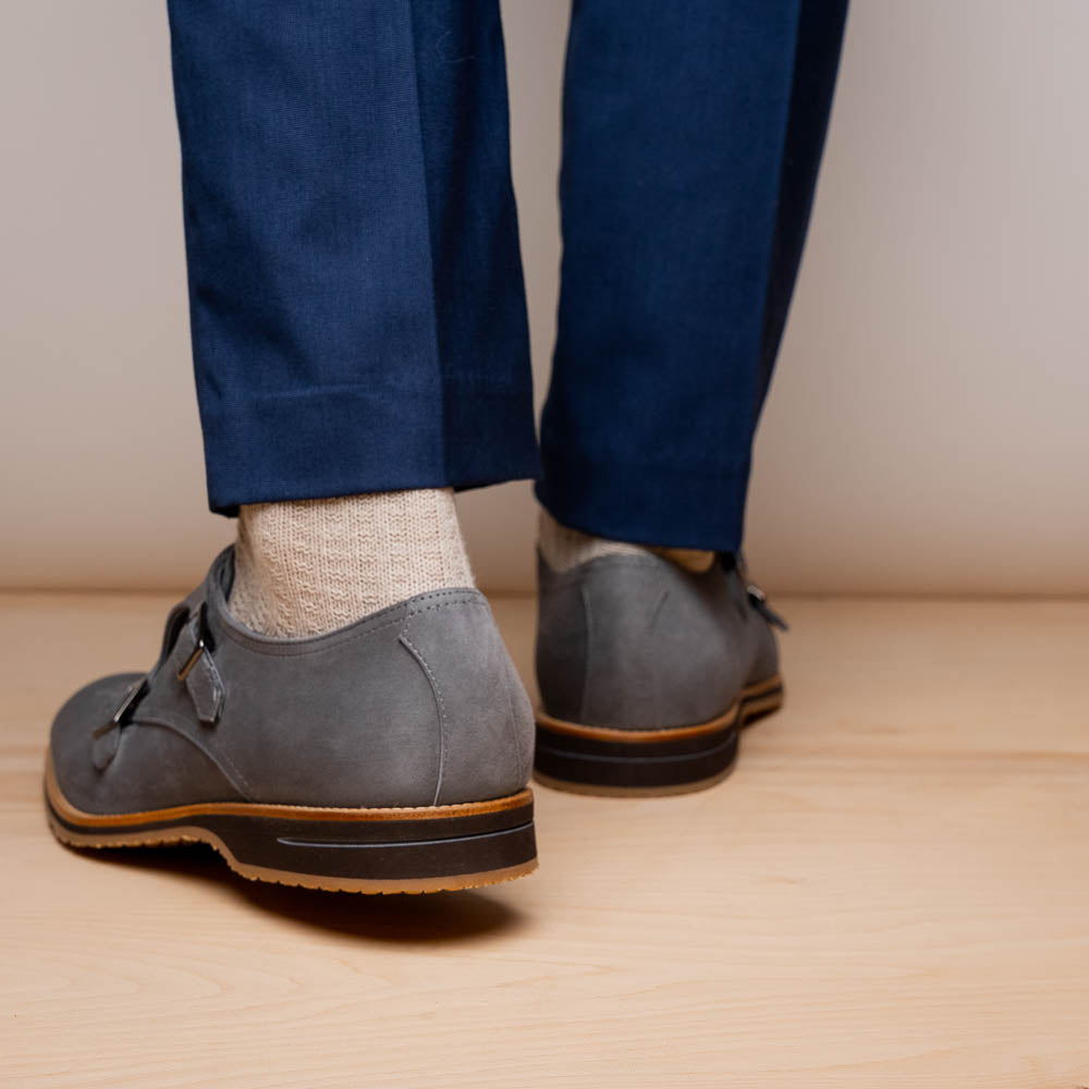 Zelli Italia Men's 56-105-GRY LEGERRA Sueded Goatskin Monkstrap Grey