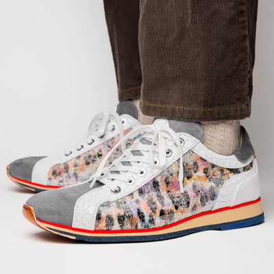 Zelli Italia Men's 66-250-GRY LEO Sueded Italian Goatskin Sneakers Grey Multi