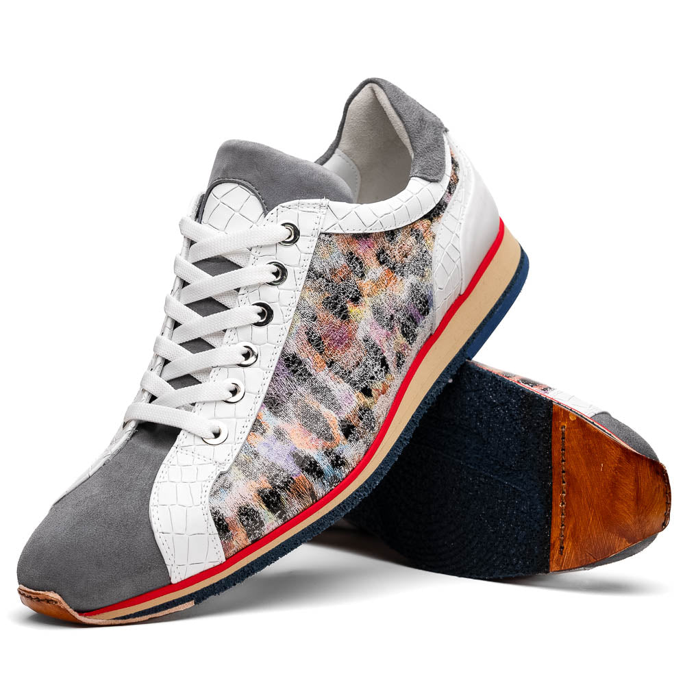 Zelli Italia Men's 66-250-GRY LEO Sueded Italian Goatskin Sneakers Grey Multi