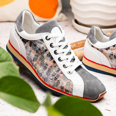 Zelli Italia Men's 66-250-GRY LEO Sueded Italian Goatskin Sneakers Grey Multi