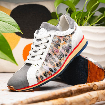 Zelli Italia Men's 66-250-GRY LEO Sueded Italian Goatskin Sneakers Grey Multi