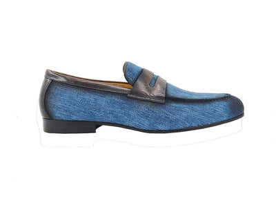Carrucci Shoes Life Style Penny Loafer With Leather Trim Fabric KS71403