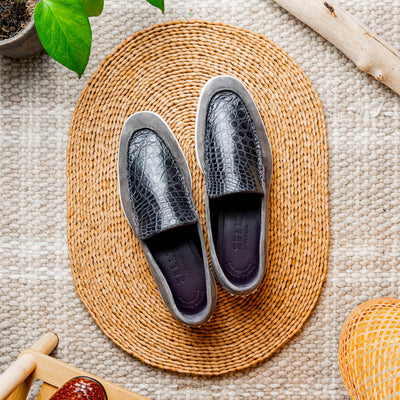 Zelli Italia 11-603-GRY BENE Sueded Italian Goatskin & Crocodile Loafer Grey View 13