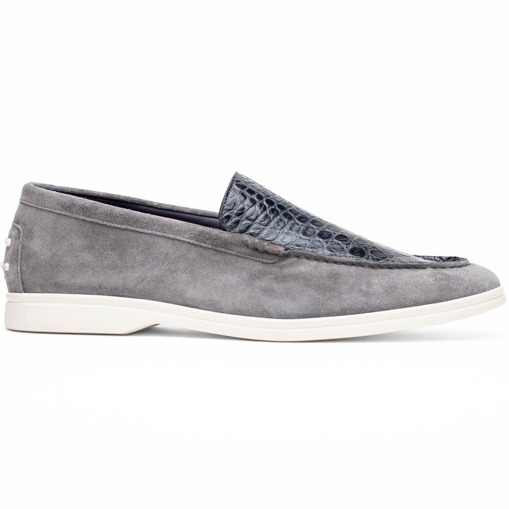 Zelli Italia 11-603-GRY BENE Sueded Italian Goatskin & Crocodile Loafer Grey Front View