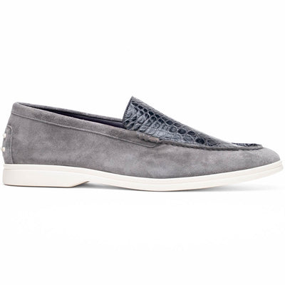 Zelli Italia 11-603-GRY BENE Sueded Italian Goatskin & Crocodile Loafer Grey Front View