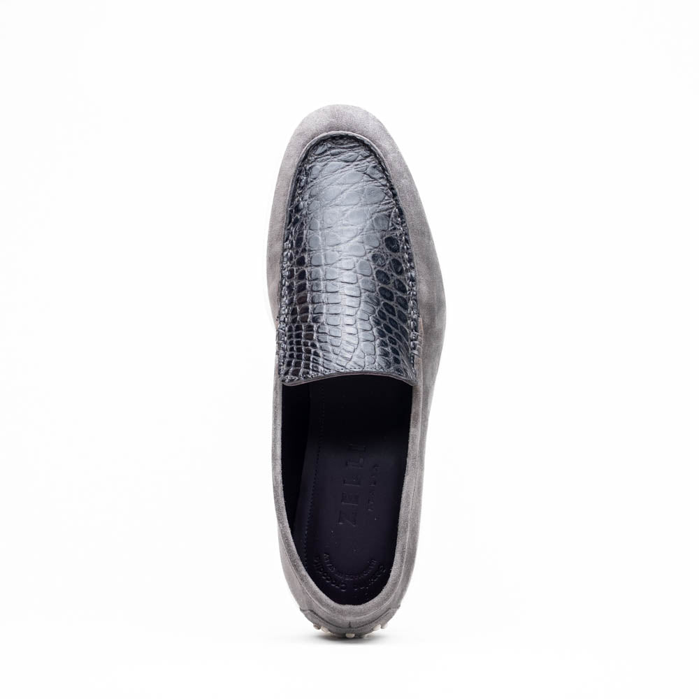Zelli Italia 11-603-GRY BENE Sueded Italian Goatskin & Crocodile Loafer Grey Back View