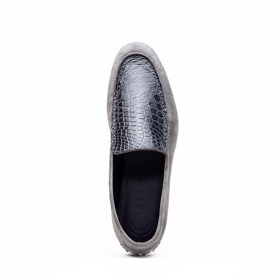 Zelli Italia 11-603-GRY BENE Sueded Italian Goatskin & Crocodile Loafer Grey Back View