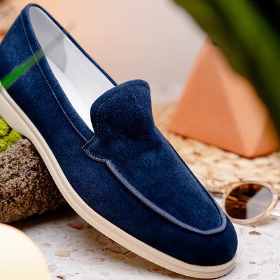 Zelli Italia Men's 16-621-NVY LIVORNO Sueded Italian Goatskin Loafer Navy