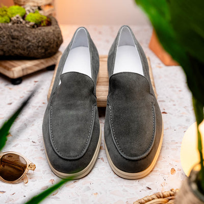 Zelli Italia Men's 16-621-GRY LIVORNO Sueded Italian Goatskin Loafer Grey