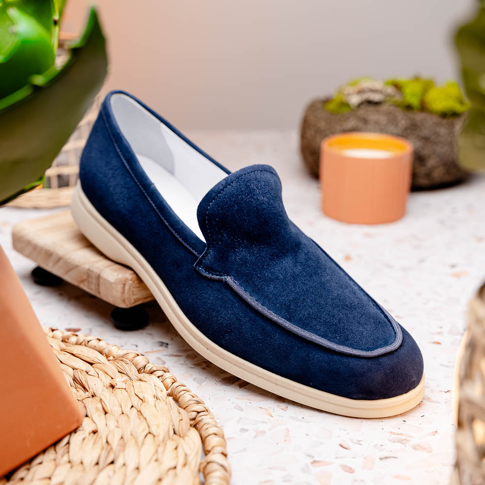 Zelli Italia Men's 16-621-NVY LIVORNO Sueded Italian Goatskin Loafer Navy
