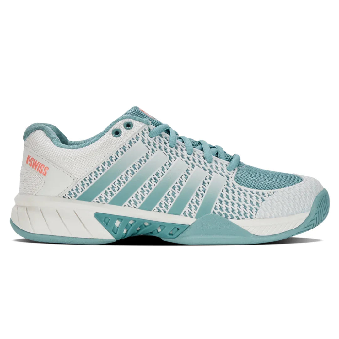 K-Swiss Express Light Pickleball Women's Court Shoes — Blanc de Blanc/Nile Blue/Desert Flower