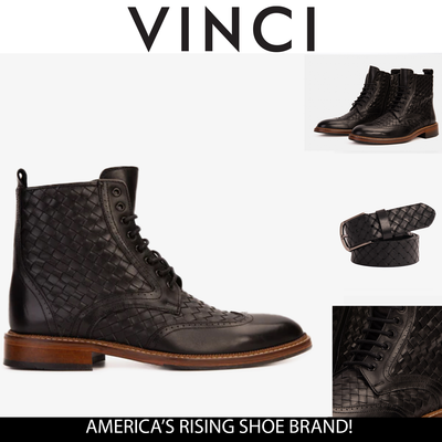 The Loddon Black Leather Wingtip Brogue Handwoven Lace-Up Men Boot with a Zipper