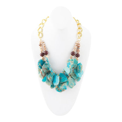 Lucia Blue Jasper and Fire Agate Golden Strand Necklace