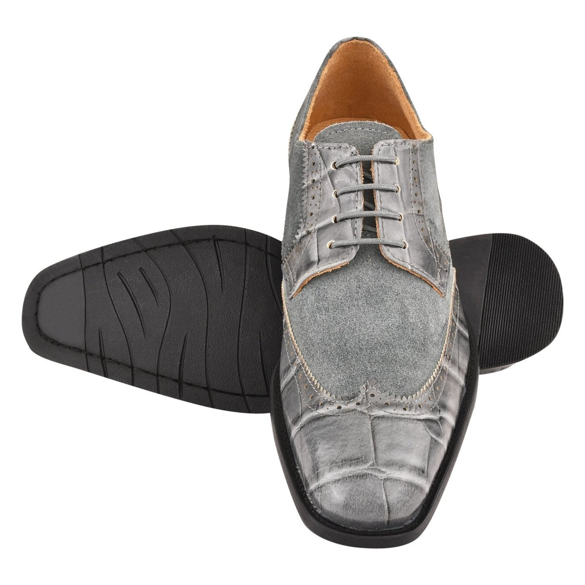 Liberty Zeno Macon Leather and Suede Crocodile Printed Oxford Dress Shoes