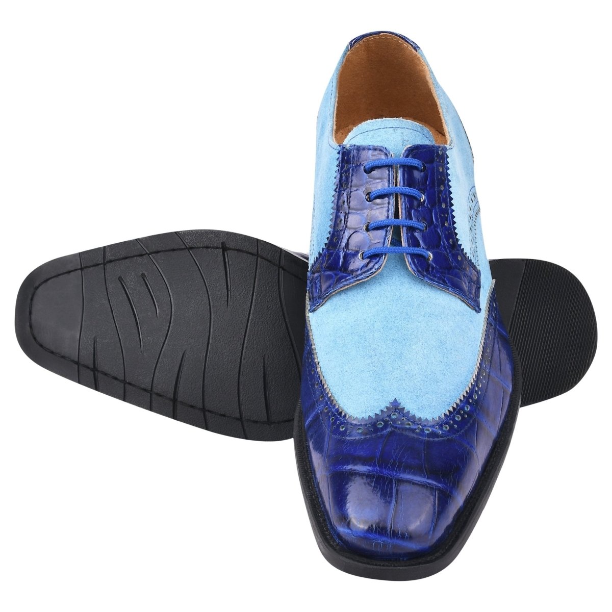 Liberty Zeno Macon Leather and Suede Crocodile Printed Oxford Dress Shoes
