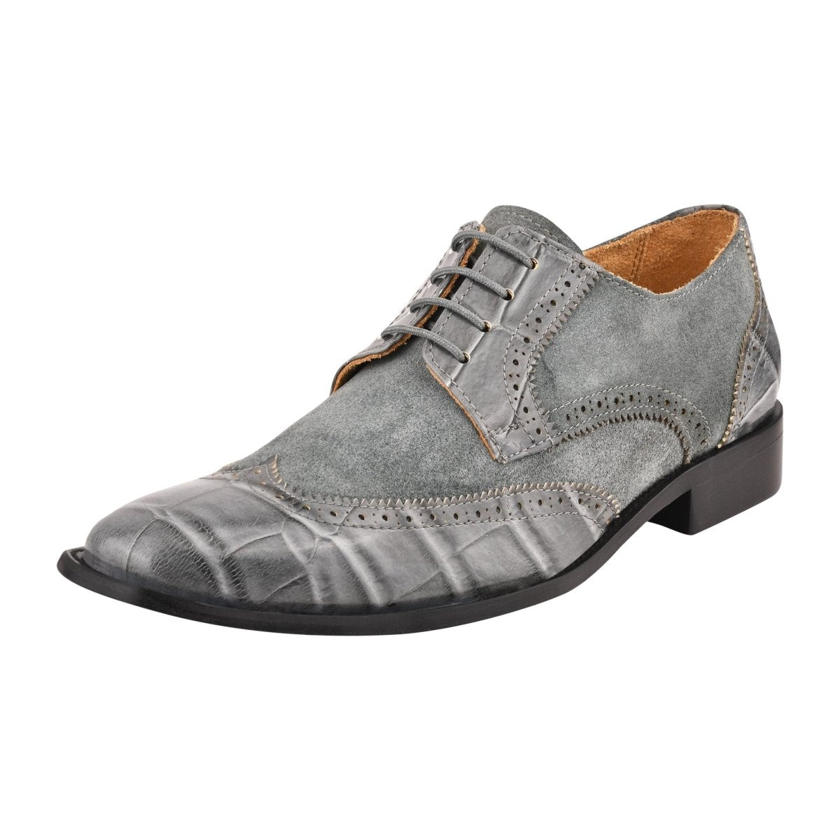 Liberty Zeno Macon Leather and Suede Crocodile Printed Oxford Dress Shoes