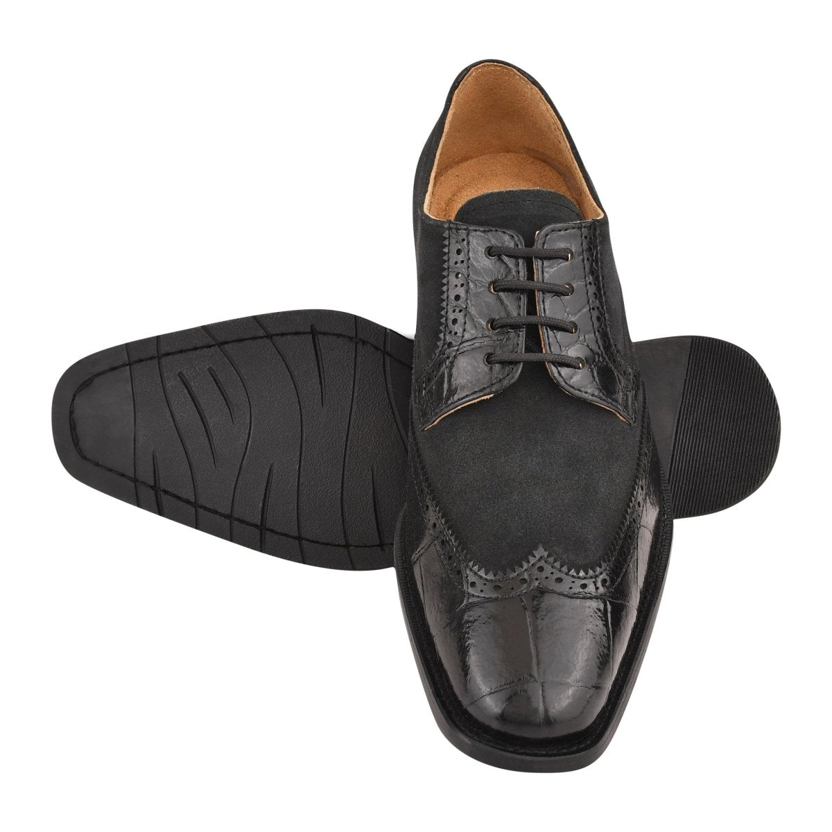 Liberty Zeno Macon Leather and Suede Crocodile Printed Oxford Dress Shoes