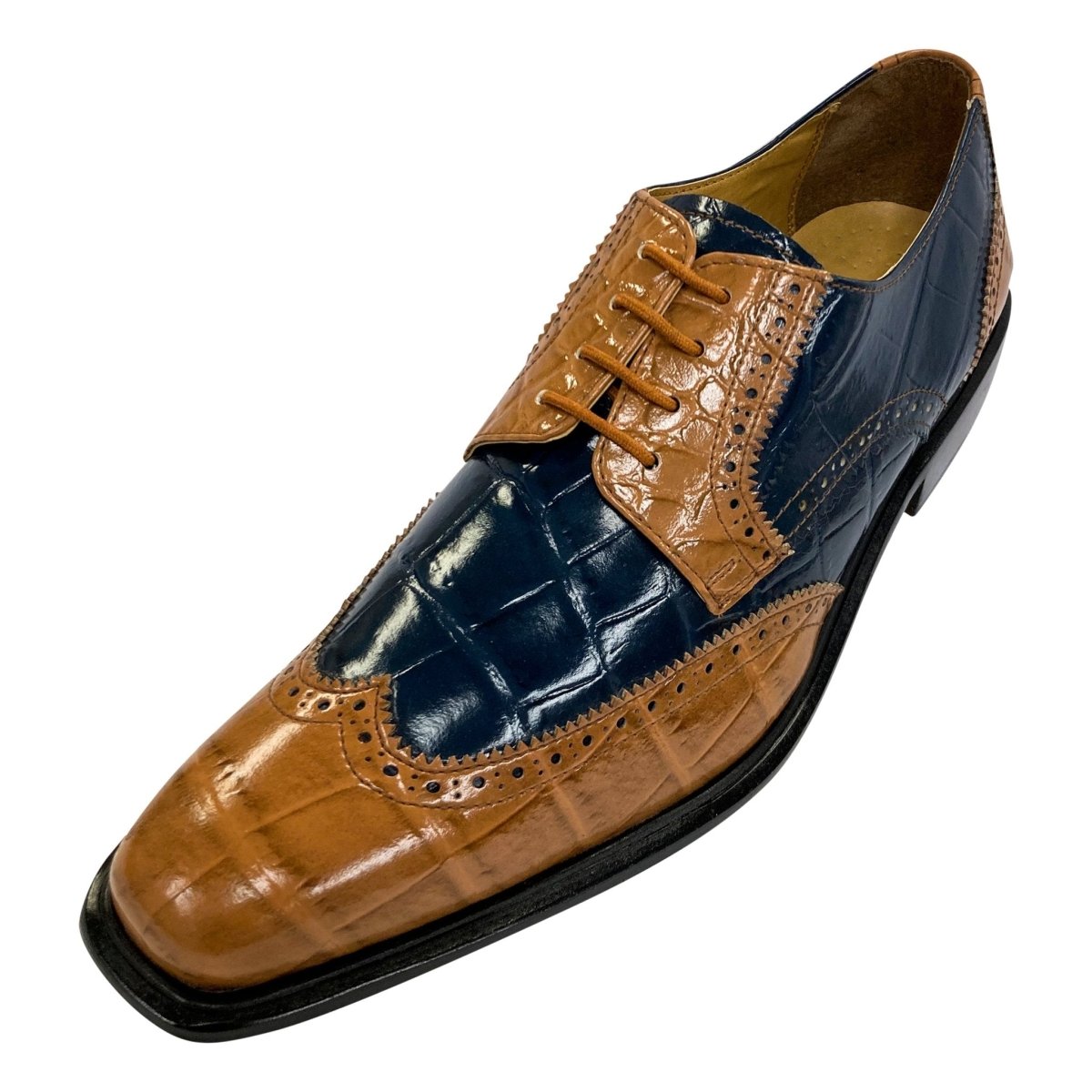 Liberty Zeno Macon Leather and Suede Crocodile Printed Oxford Dress Shoes