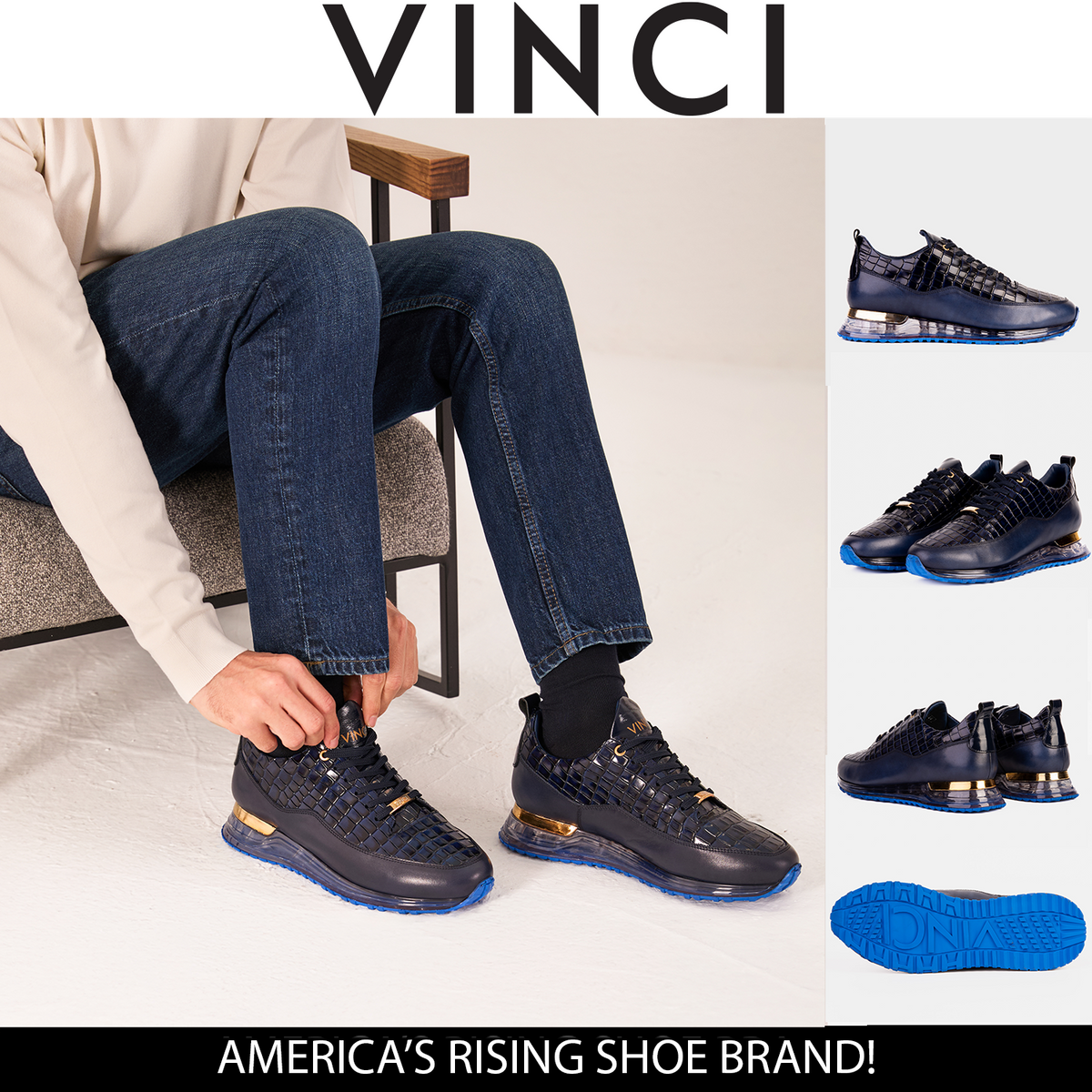 Vinci Leather The Marseille Navy Blue Leather Men Sneaker – product view 28