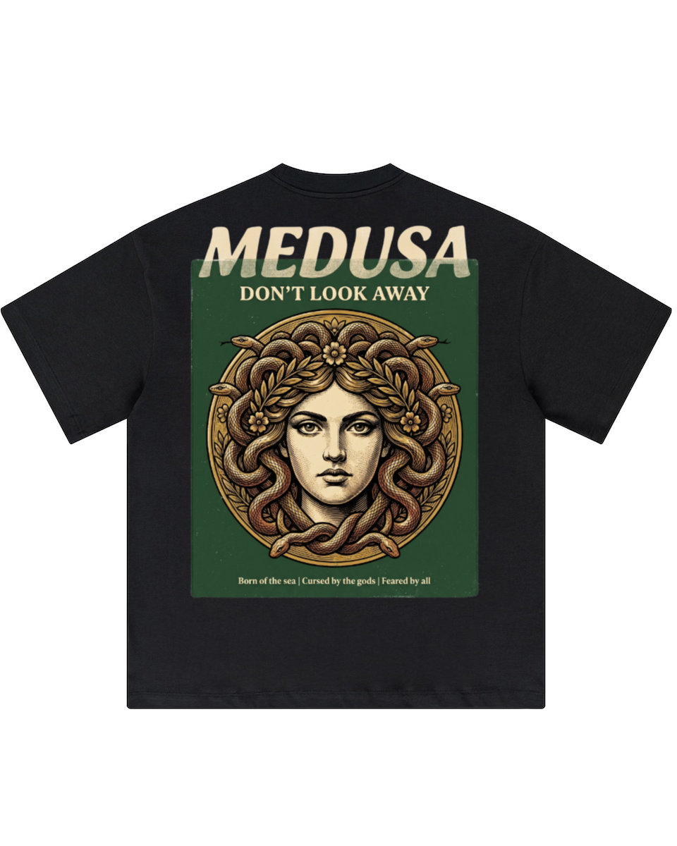 Apollo Moda  'Medusa Don't Look Away' Oversized Graphic Tee – rear view