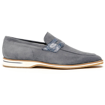 Zelli Italia 11-020-GRY MEO 3 Sueded Goatskin Penny Loafer, Gray Front View