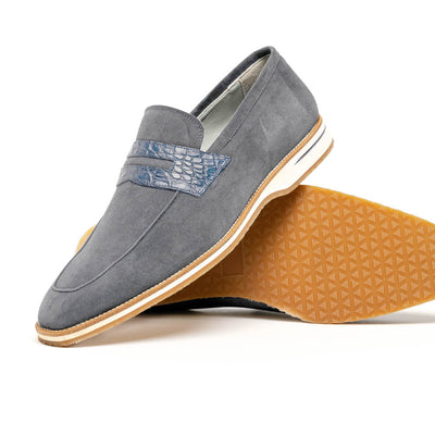 Zelli Italia 11-020-GRY MEO 3 Sueded Goatskin Penny Loafer, Gray Back View