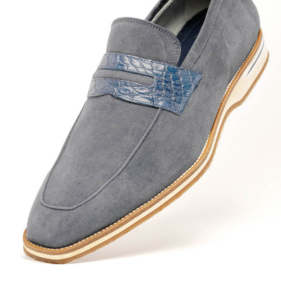 Zelli Italia 11-020-GRY MEO 3 Sueded Goatskin Penny Loafer, Gray Detail View