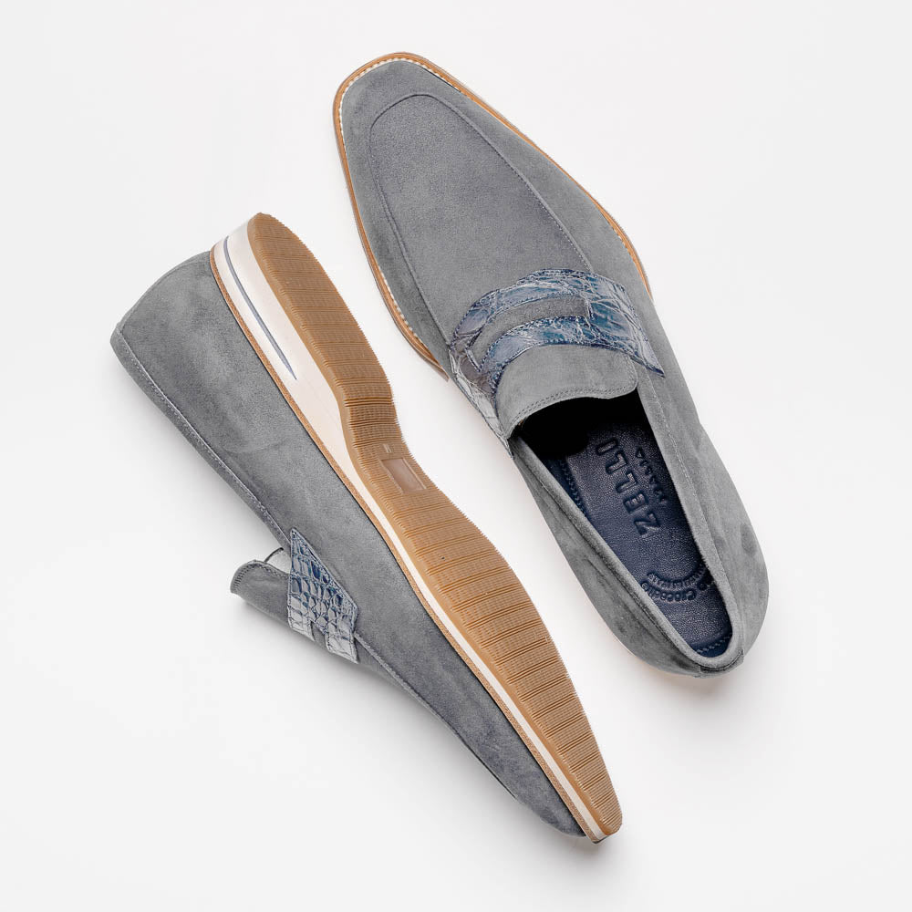 Zelli Italia 11-020-GRY MEO 3 Sueded Goatskin Penny Loafer, Gray Top View
