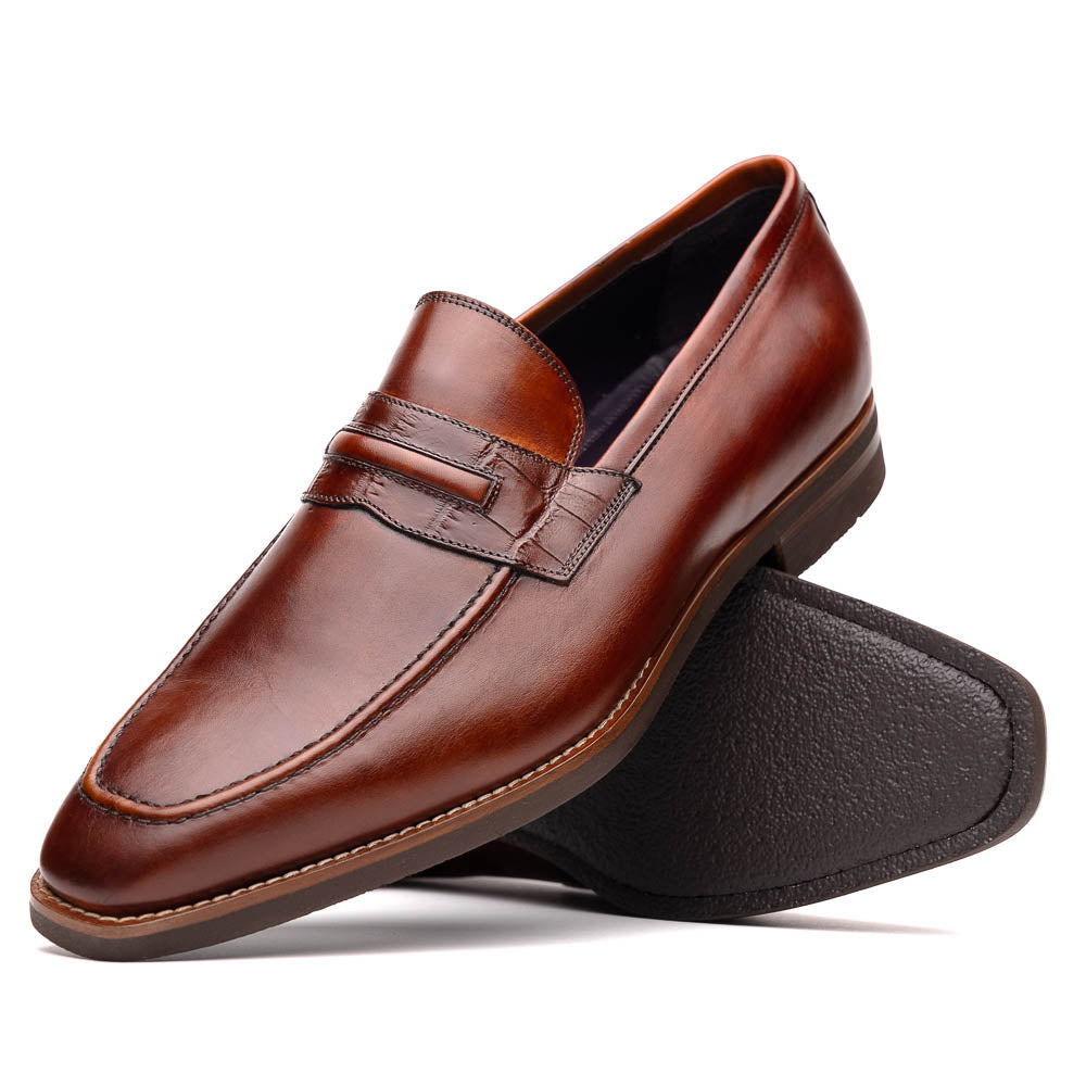 Zelli Italia 15-703-CGN MEO Hand Burnished Loafers Cognac Side View