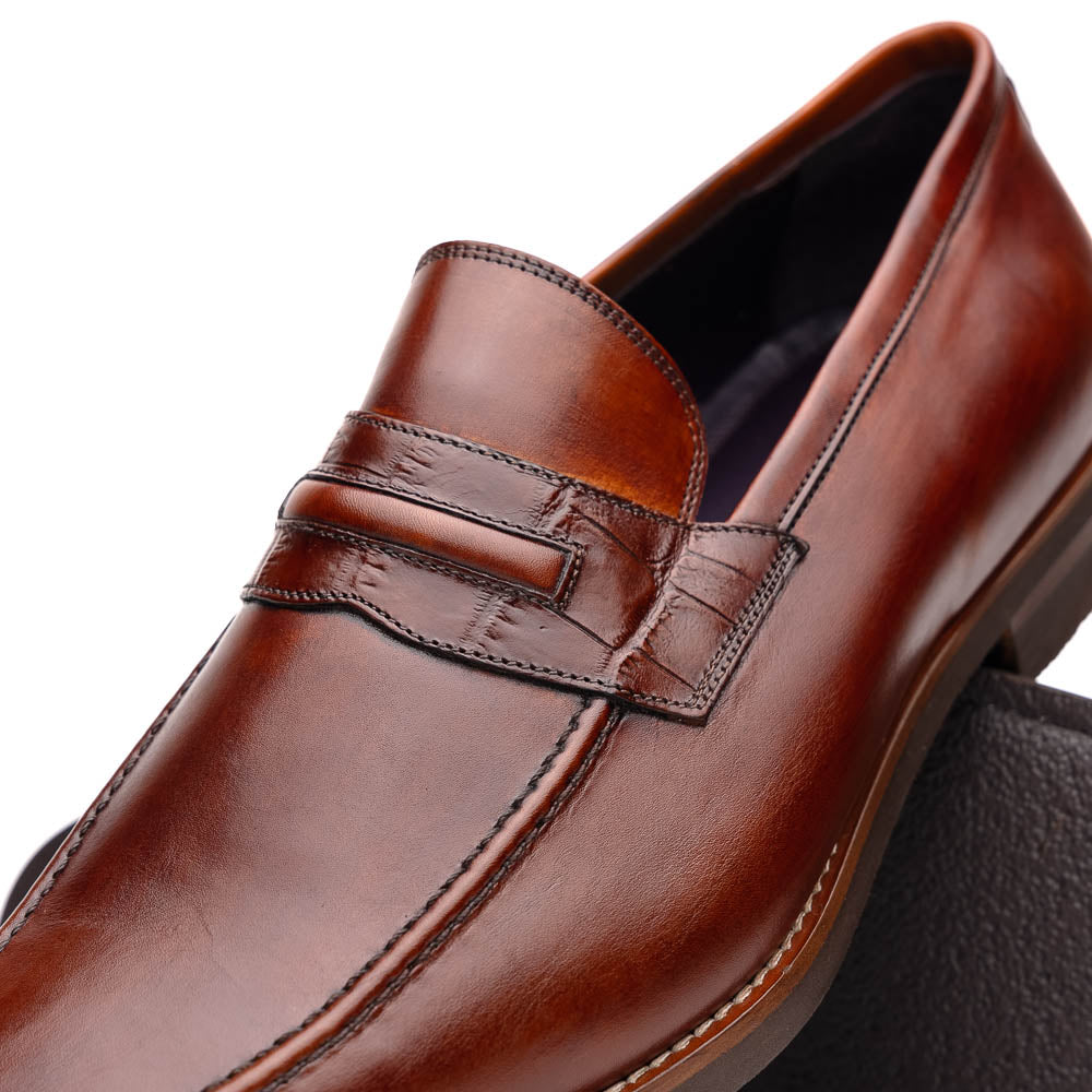 Zelli Italia 15-703-CGN MEO Hand Burnished Loafers Cognac Angled View