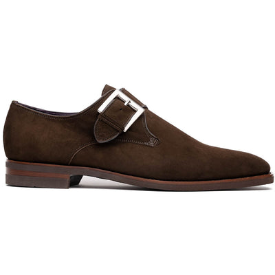 Zelli Italia Men's 56-110-DBR Hebilla Monk Strap Italian Suede Calfskin Dark Brown