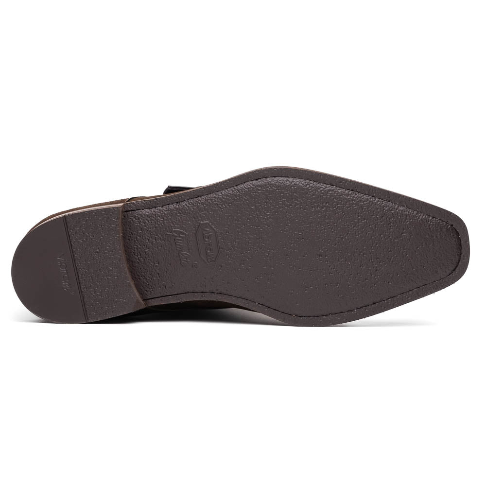 Zelli Italia Men's 56-110-DBR Hebilla Monk Strap Italian Suede Calfskin Dark Brown