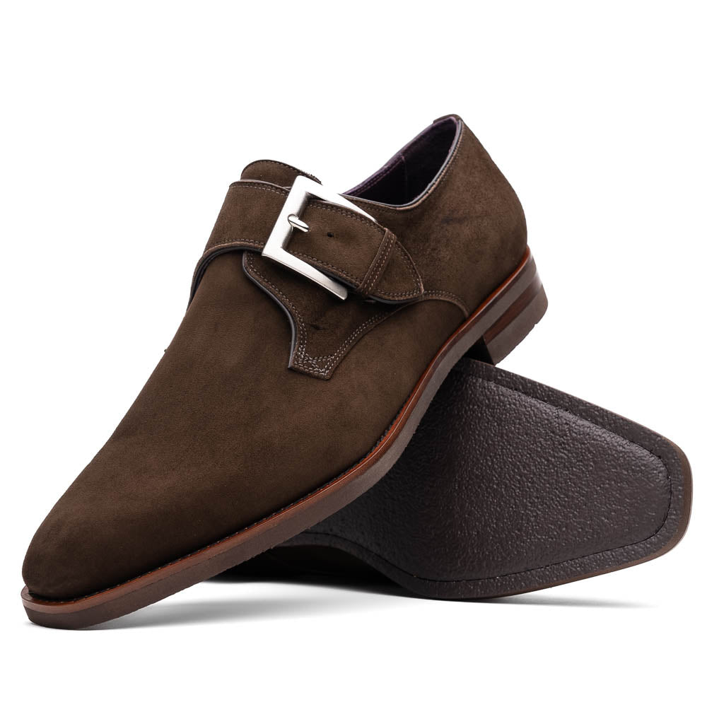 Zelli Italia Men's 56-110-DBR Hebilla Monk Strap Italian Suede Calfskin Dark Brown