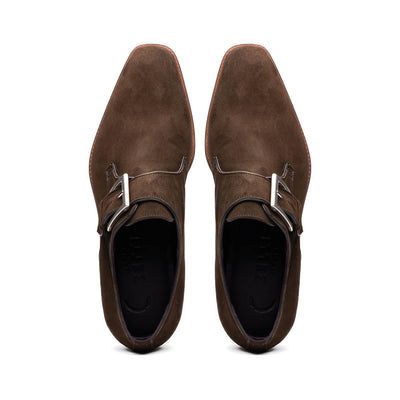 Zelli Italia Men's 56-110-DBR Hebilla Monk Strap Italian Suede Calfskin Dark Brown