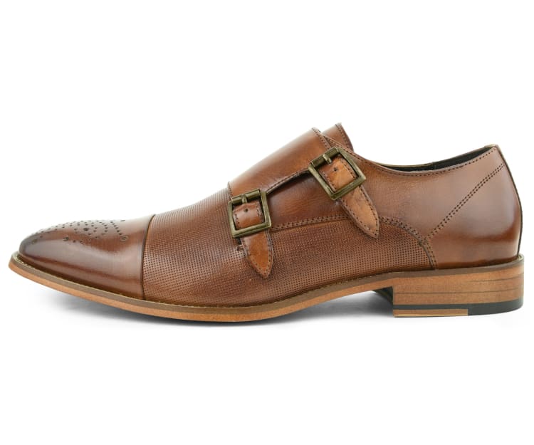 Asher Green AG1101 Men’s Tan Leather Double Monk Strap Shoes