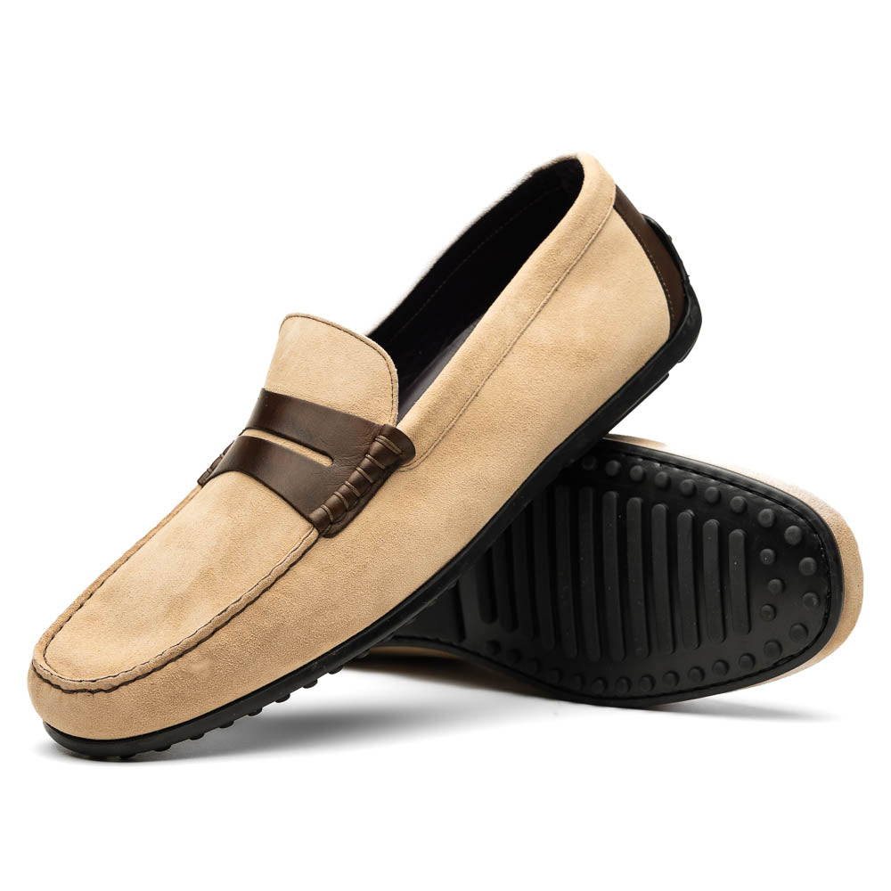 Zelli Italia Men's 36-300-BON MONZA Sueded Italian Calfskin Driver Bone / Chestnut