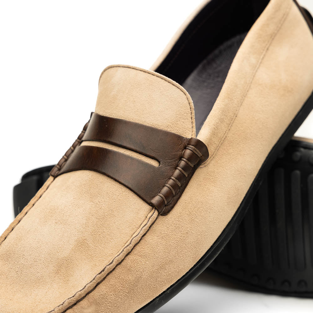 Zelli Italia Men's 36-300-BON MONZA Sueded Italian Calfskin Driver Bone / Chestnut