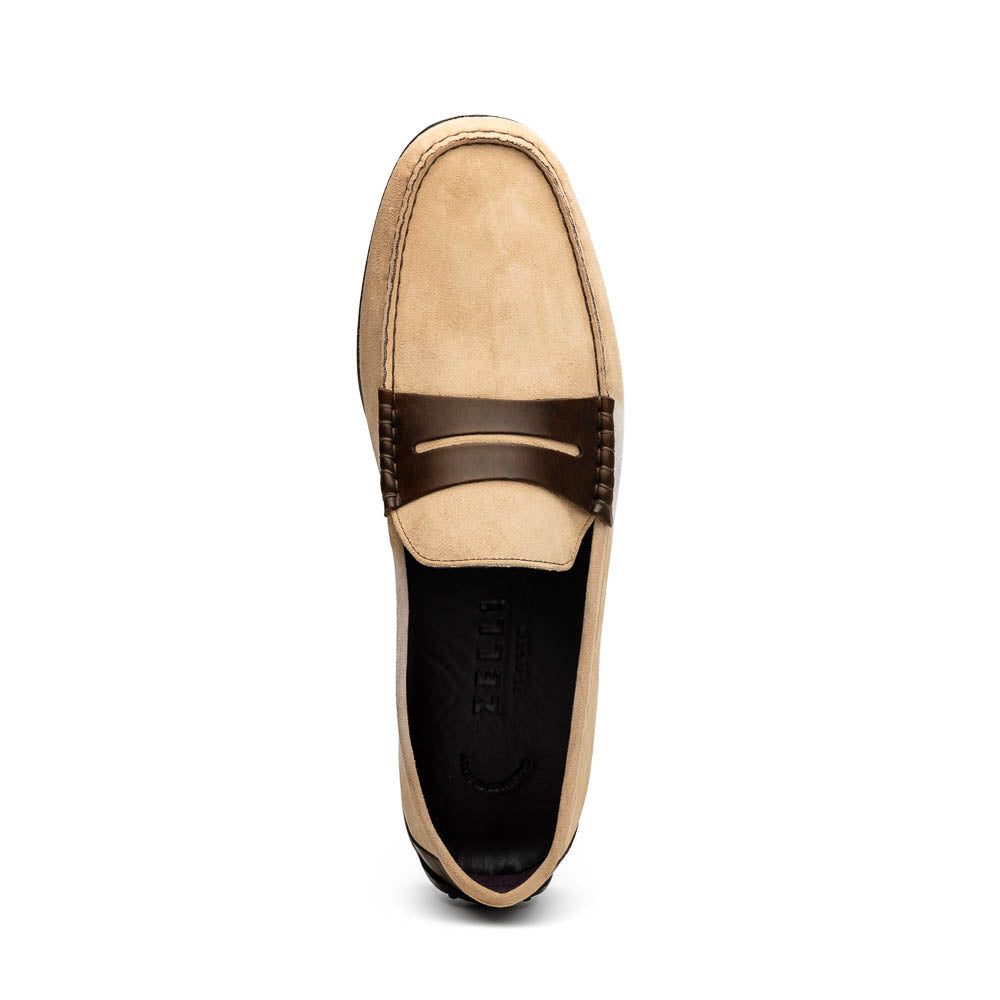 Zelli Italia Men's 36-300-BON MONZA Sueded Italian Calfskin Driver Bone / Chestnut