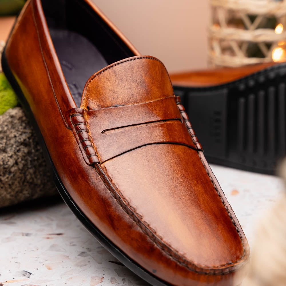 Zelli Italia Men's 35-115-CGN MONZA Hand Burnished Italian Calfskin Driving Loafers Cognac