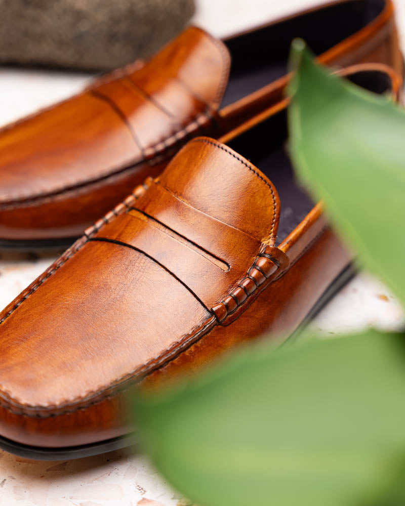 Zelli Italia Men's 35-115-CGN MONZA Hand Burnished Italian Calfskin Driving Loafers Cognac