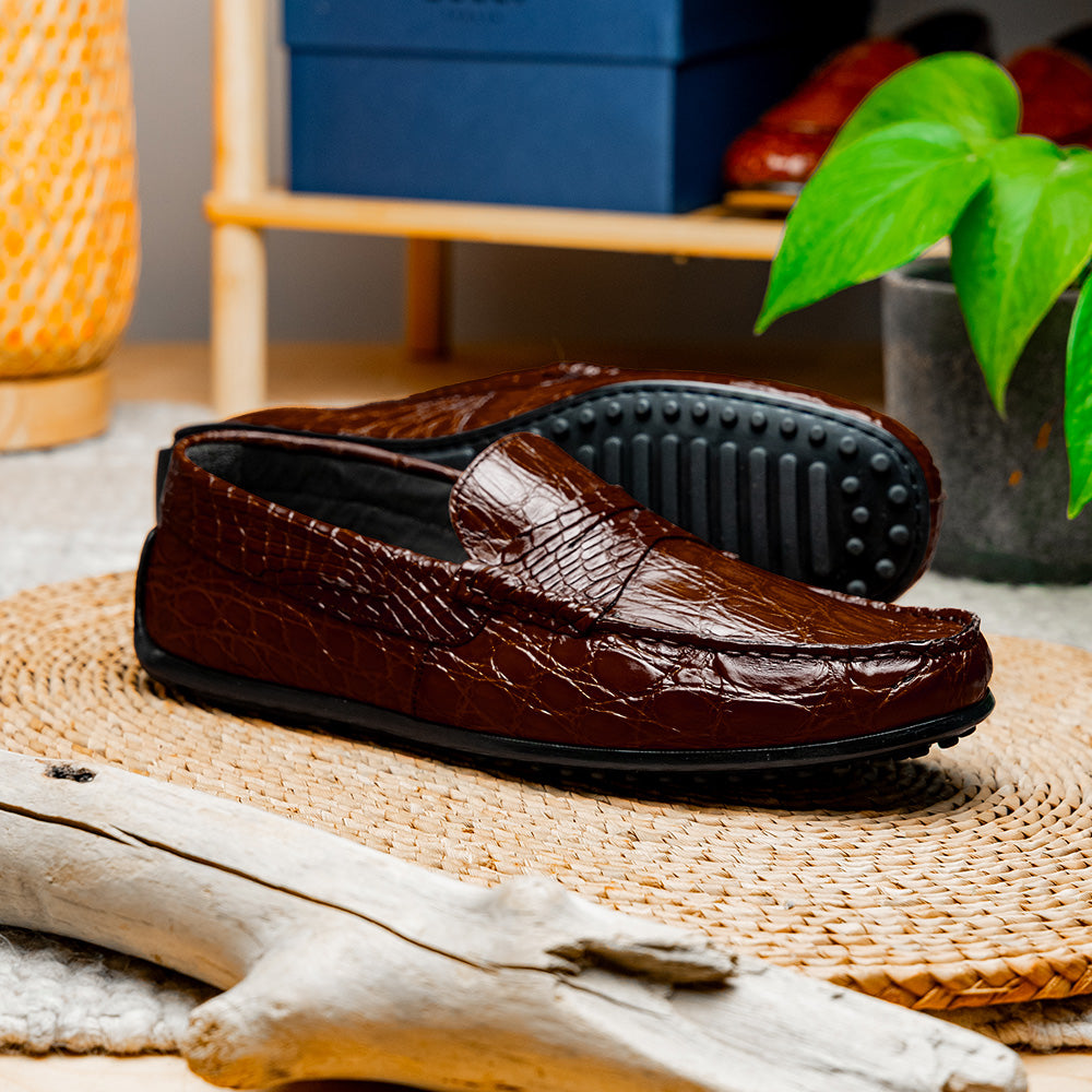 Zelli Italia Men's 31-103-NIC MONZA Crocodile Driver, Nicotine