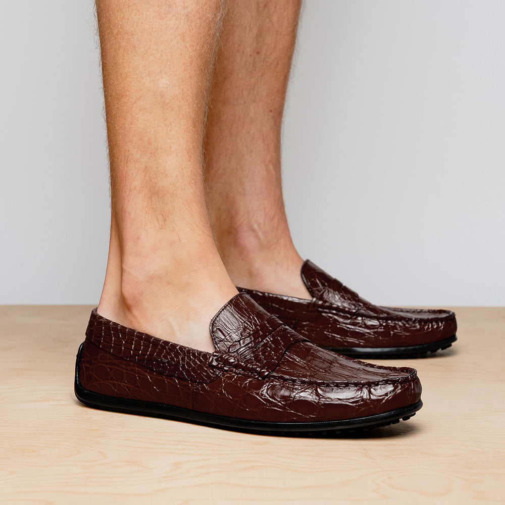 Zelli Italia Men's 31-103-NIC MONZA Crocodile Driver, Nicotine