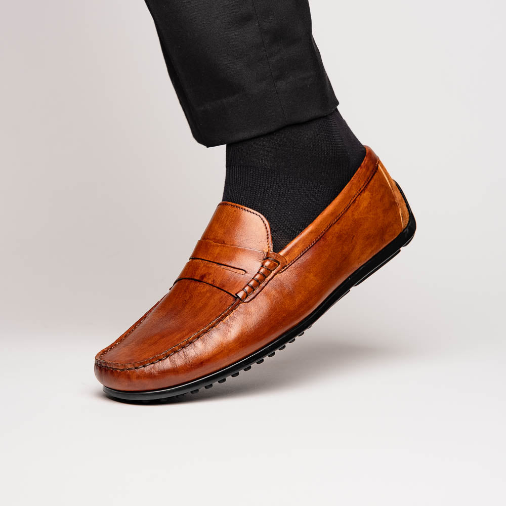 Zelli Italia Men's 35-115-CGN MONZA Hand Burnished Italian Calfskin Driving Loafers Cognac