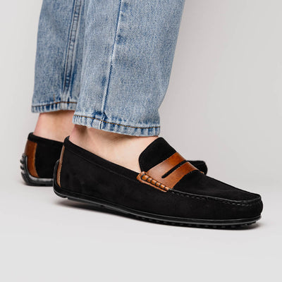 Zelli Italia Men's 36-300-BLK MONZA Sueded Italian Calfskin Driver Black / Chestnut