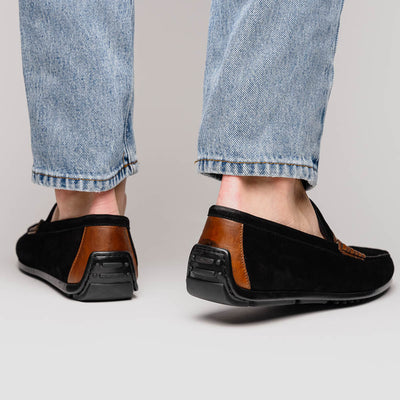 Zelli Italia Men's 36-300-BLK MONZA Sueded Italian Calfskin Driver Black / Chestnut