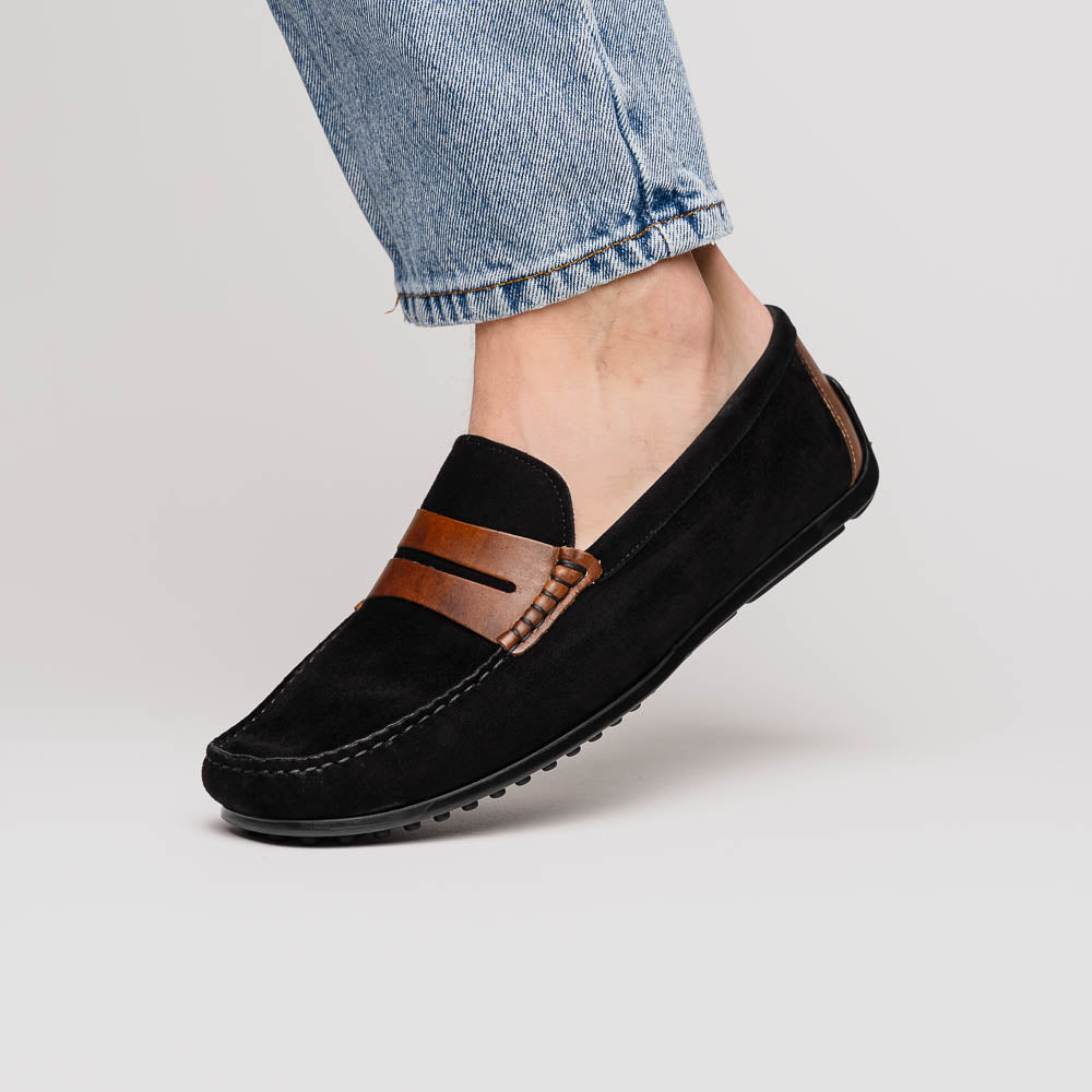 Zelli Italia Men's 36-300-BLK MONZA Sueded Italian Calfskin Driver Black / Chestnut